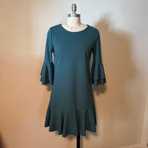 Teal 3/4 Sleeve Ruffle Dress